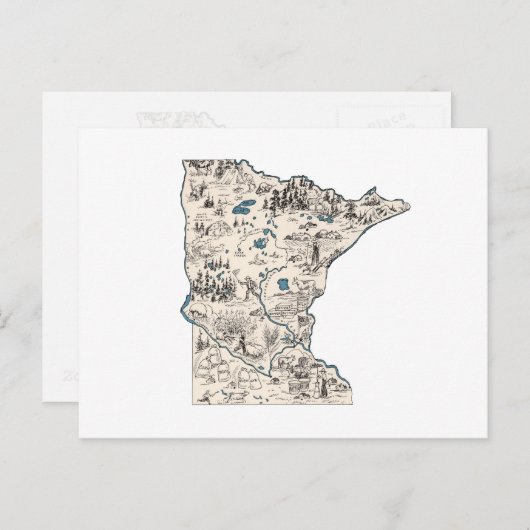 ミネソタ ヴィンテージ ピクチャー マップ アンティーク ステート チャート ポストカード (正面/裏面)