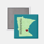 ミネソタ – 緑，ティール（緑がかった色）,ハート，ホーム マグネット (正面/裏面)