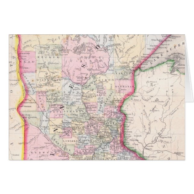 ミネソタ(1864年)のヴィンテージの地図 (正面横)