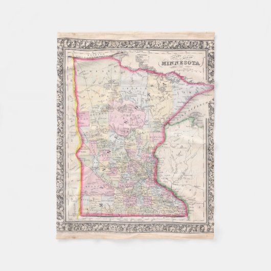 ミネソタ(1864年)のヴィンテージの地図 フリースブランケット (正面)