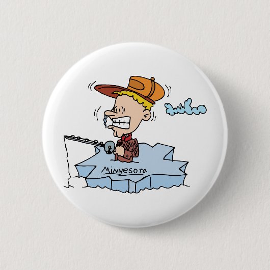 ミネソタMNの氷の魚釣りのヴィンテージ旅行記念品 缶バッジ (正面)