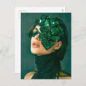 ミネラルエメラルドCrで飾られたクリスタルマスクの女性 シーズンポストカード (正面/裏面)