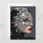 ミネラルクリスタルで飾られたクリスタルマスクの女性 シーズンポストカード (正面/裏面)