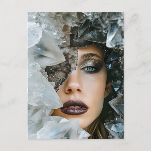 ミネラルクリスタルで飾られたクリスタルマスクの女性 シーズンポストカード (正面)