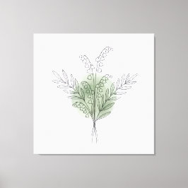 ミネラルグリーンの花の水彩画とシンプルなラインアート キャンバスプリント