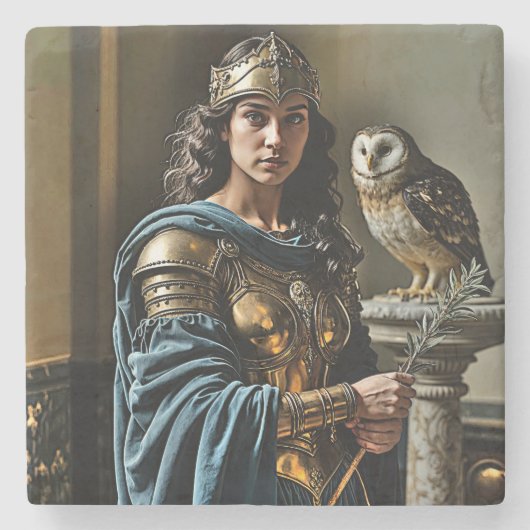 ミネルバ静かの御番 – ローマの女神 ストーンコースター (正面)
