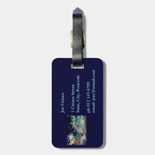 ミノカサゴのグレート・バリア・リーフの珊瑚海 ラゲッジタグ (裏面縦)