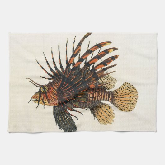 ミノカサゴの魚、ビンテージの海洋生物 キッチンタオル (横)
