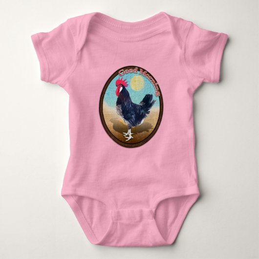 ミノルカルースターグッドモーニングヴィンテージオーバル ベビーボディスーツ (正面)