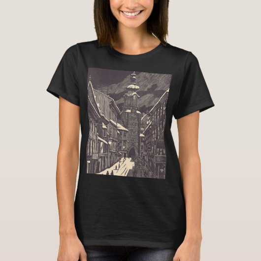 ミハイロフ門 ブラチスラバ 中世の塔 Tシャツ (正面)