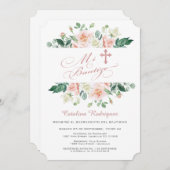 ミバウティゾインビタシオン赤面ホワイトフローラバプテスマ 招待状 (正面/裏面)