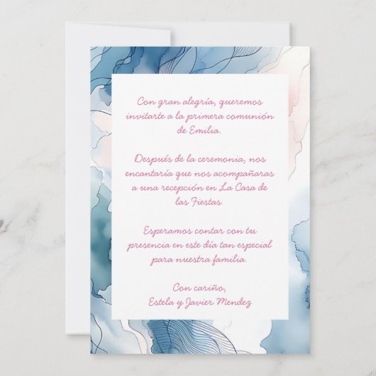 ミプリメラコムニオンコンフォスペインのトウォーター色 招待状 (裏面)