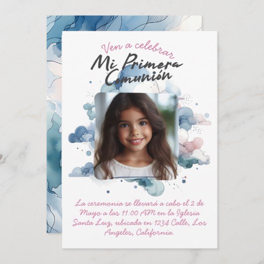 ミプリメラコムニオンコンフォスペインのトウォーター色 招待状 (正面/裏面)