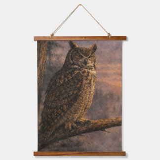 ミミズクの縦型ウォールタペストリー 吊り下げ型タペストリー