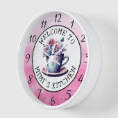 ミミパーソナライズされたの台所へようこそ 壁時計 (傾斜)