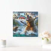 ミミミジンコが飛び跳ねるグリズリ スクエア壁時計 (ホーム)