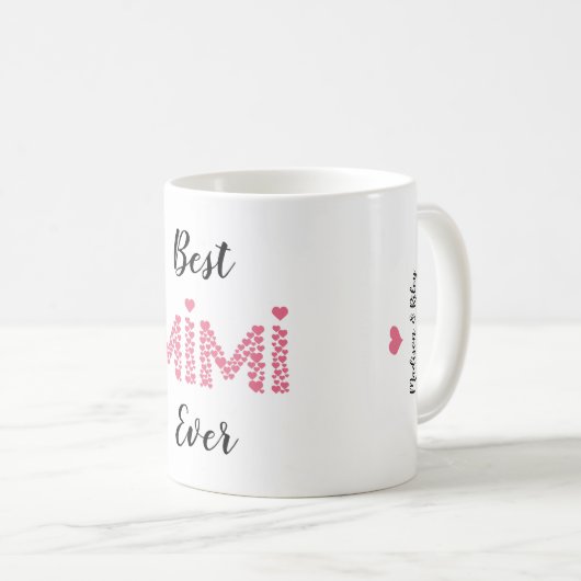 ミミ最高のーエバーピンクハートかわいいパーソナライズされた コーヒーマグカップ (正面右)