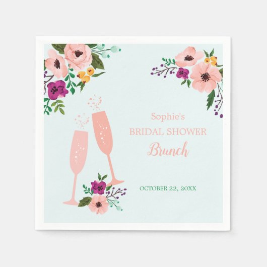 ミモサとフラワーブランチとバブリーブライダルシャワー スタンダードカクテルナプキン (正面)