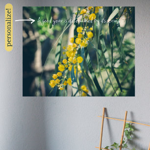ミモサの木と黄色の花 ポスター