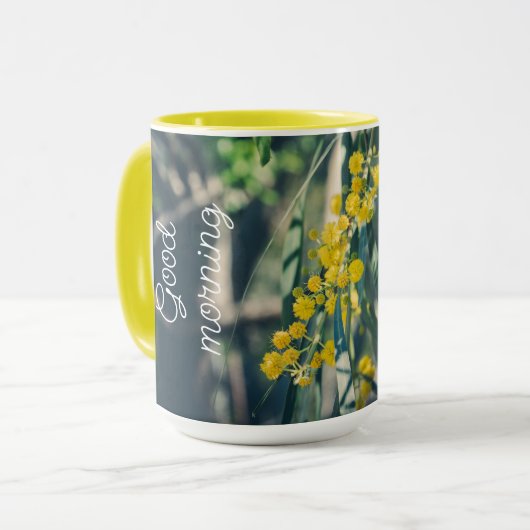 ミモサの木と黄色の花 マグカップ (正面左)