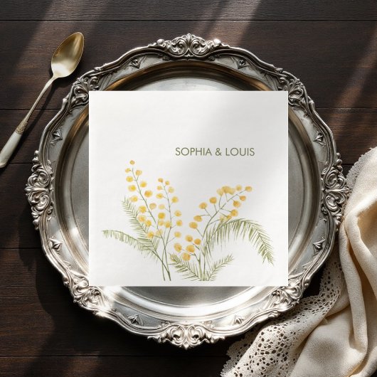 ミモサの花ロマンチック結婚な紙ナプキン