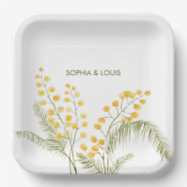 ミモサの花ロマン結婚ティック ペーパープレート