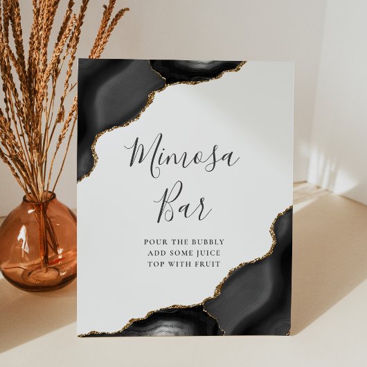 ミモサエレガントバーブラック金ゴールドアゲートブライダルシャワー 台座サイン