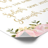 ミモサバーサイン赤面ピンク金ゴールド結婚フローラ ポスター (角)