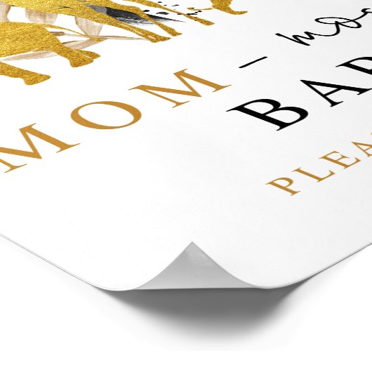 ミモサバーベビーシャワーサイン金ゴールドサファリ動物 ポスター (角)