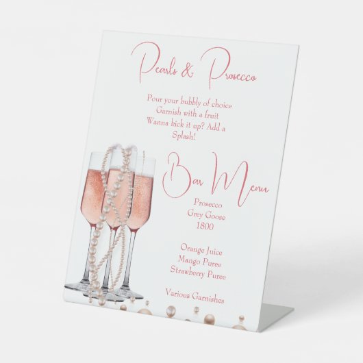 ミモサバー真珠とプロセッコのサイン 台座サイン (正面)