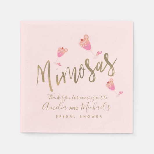 ミモサピンクブライダルシャワーサンキュー紙吹雪 スタンダードカクテルナプキン (正面)
