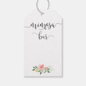 ミモサボトルラベルとピンクの赤面ブーケ ギフトタグ (正面)