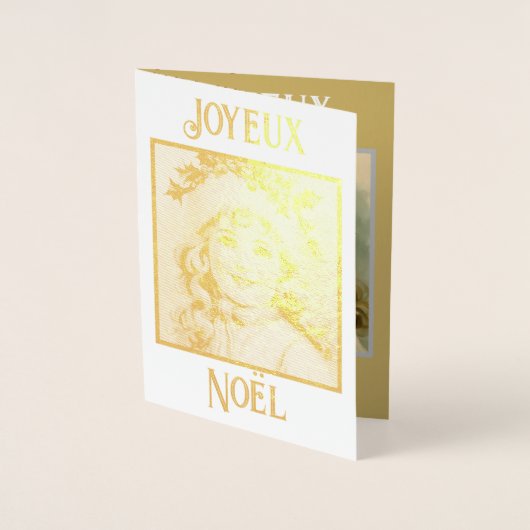 ミモザの帽子をかぶったヴィンテージの少女 箔カード (正面)