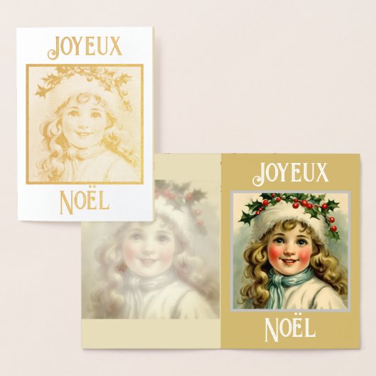 ミモザの帽子をかぶったヴィンテージの少女 箔カード (ディスプレー)