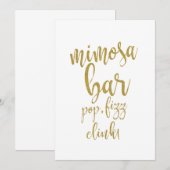 ミモザ バー ゴールド グリッター ウェディング サイン お手頃 招待状 (正面/裏面)