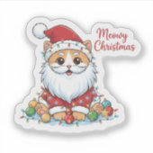 ミャオウィークリスマス サンタ帽をかぶった遊び心のある猫 ホリデー シール (正面)