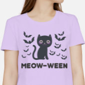 ミャオウィーンの喜び：黒猫とコウモリのハロウィン Tシャツ