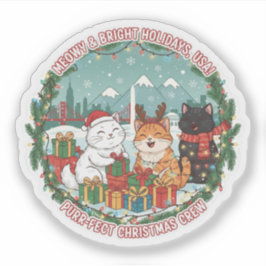ミャオクリスマス猫 - 明るいホリデーFun USAステッカー シール