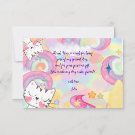ミャオジカルなユニコーンの虹の子供の誕生日 サンキューカード