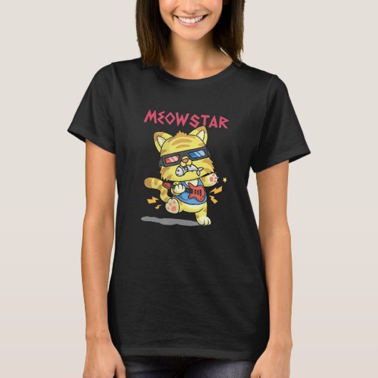 ミャオスター 猫 ロックスター Tシャツ (正面)