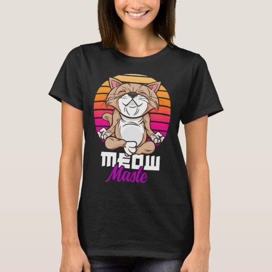 ミャオ・マステ 猫のヨガ・ナマステ Tシャツ (正面)