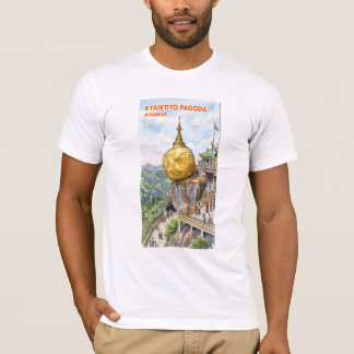 ミャンマーの黄金岩キヤウクタオ・パゴダのイラスト Tシャツ