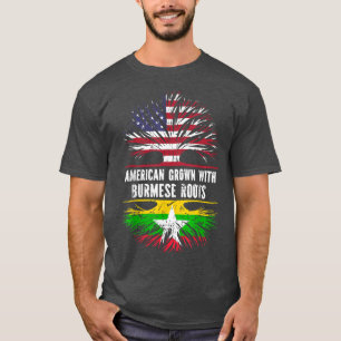 ミャンマー国旗で育ったアメリカ人ルーツUSA Tシャツ