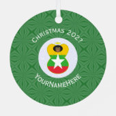 ミャンマー国旗のエンジェルクリスマスパーソナライズされた メタルオーナメント (裏面)