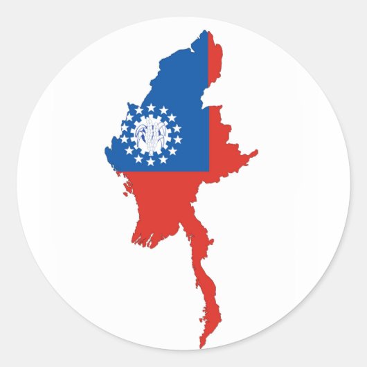ミャンマー国旗の地図のシルエット ラウンドシール (正面)