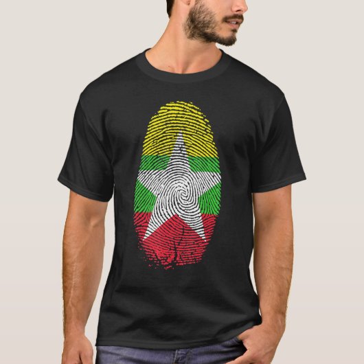 ミャンマー国旗の指紋私のDnaの中にあるミャンマーのために Tシャツ (正面)