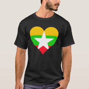 ミャンマー国旗ハートミャンマーラブミャンマー Tシャツ