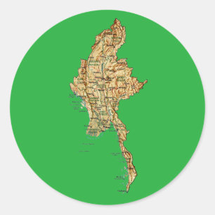 ミャンマー地図ステッカー ラウンドシール