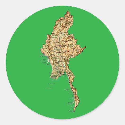 ミャンマー地図ステッカー ラウンドシール (正面)