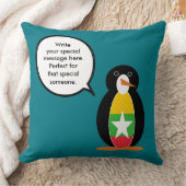 ミャンマー語ペンギンパーソナライズされた語 クッション (ブランケット)